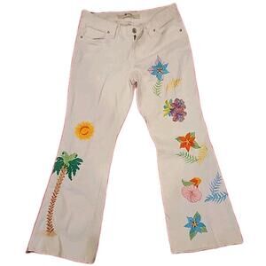 GAP Curvy Retro Hippie Embroidered Palm Floral Waist 32" Artwear Denim Jeans #C1